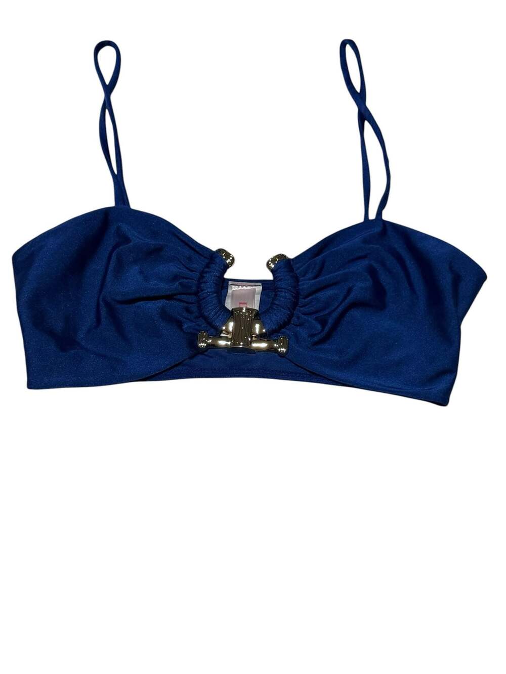 Dexire XS3006 Blue Ruched Bralette Crop Top with Gold Hardware Size S